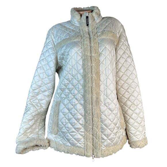 Athleta Jackets & Blazers - Athleta Womens Quilted Jacket Ivory Sherpa Faux Fur Trim Pockets Full Zip Sz XL
